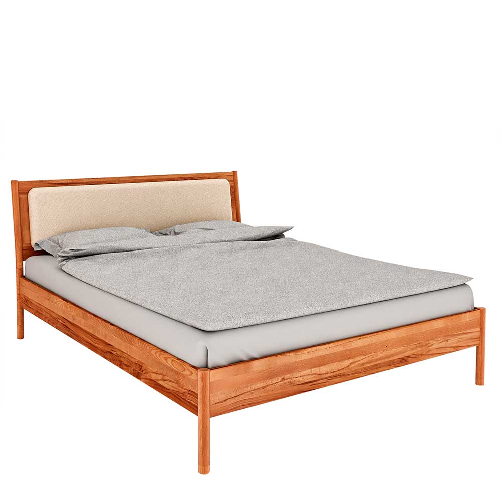 Hochwertiges Bett Artjes aus Wildbuche Massivholz mit Polsterkopfteil