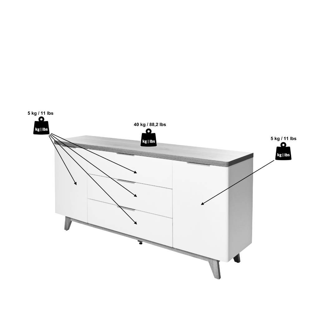 Sideboard Sardanas mit drei Schubladen in Walnussfarben