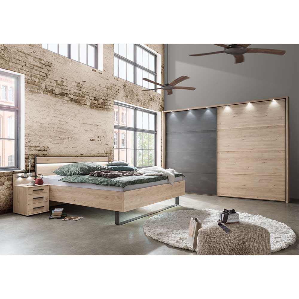 Design Schlafzimmer Set Bruvena in Eichefarben und Dunkelgrau modern (vierteilig)