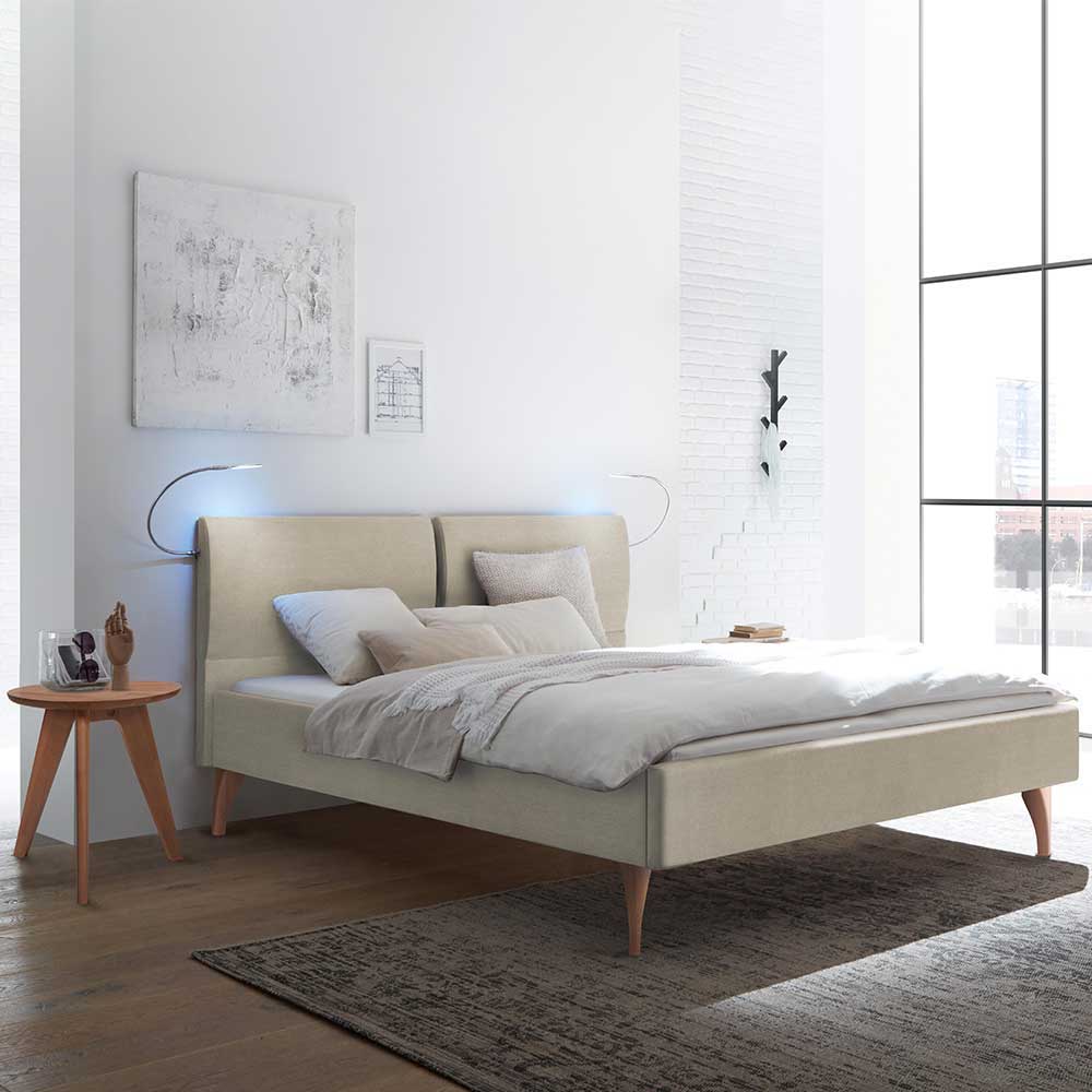 Modernes Polsterbett Chow in Beige und Kernbuchefarben