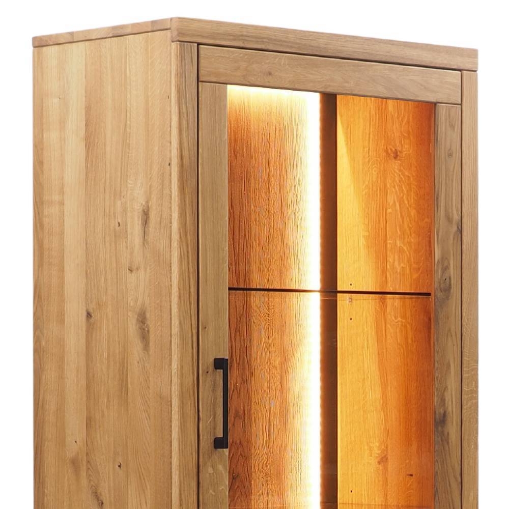 Stauraumvitrine Lasito aus Eiche Massivholz mit Hirnholz Applikation