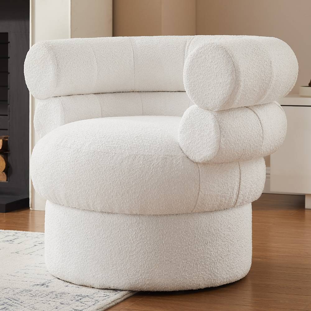 Skandi Design Sessel Flacona in Weiß aus Boucle Stoff