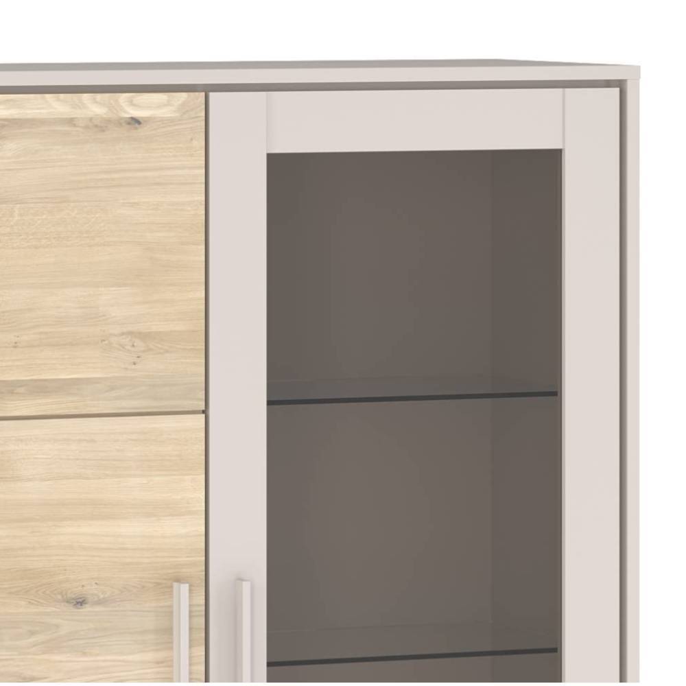 Wohnzimmer Highboard Fortlanda mit Glastür und Bügelgestell aus Metall