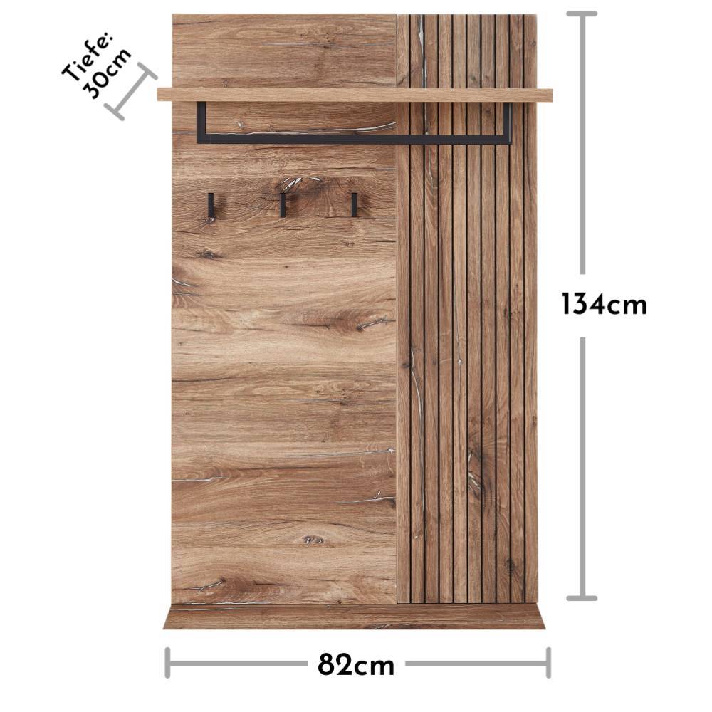 Garderobenpaneel Clusego 134 cm hoch in Wildeiche dunkel