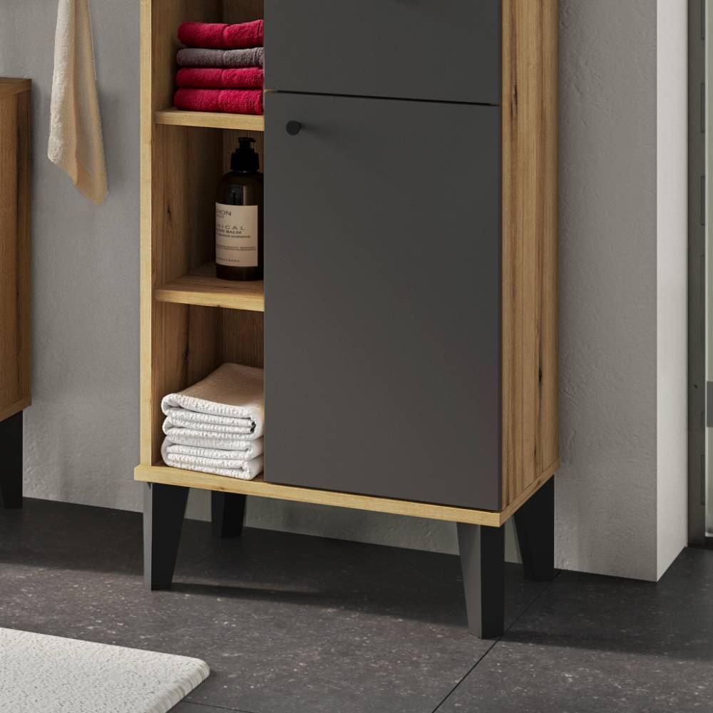 Modernes Badezimmermöbel Set Pattinos 33 cm tief mit LED Beleuchtung (fünfteilig)