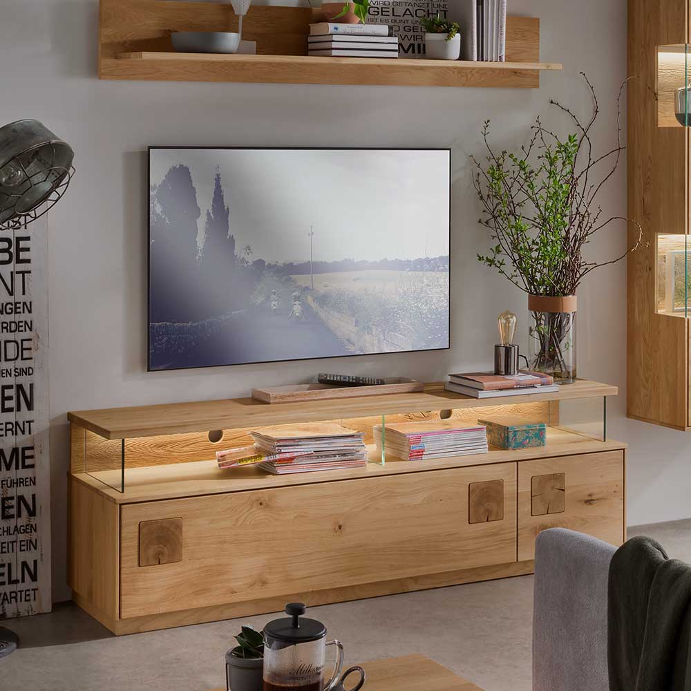 Massives TV Lowboard Onitos aus Wildeiche in modernem Design