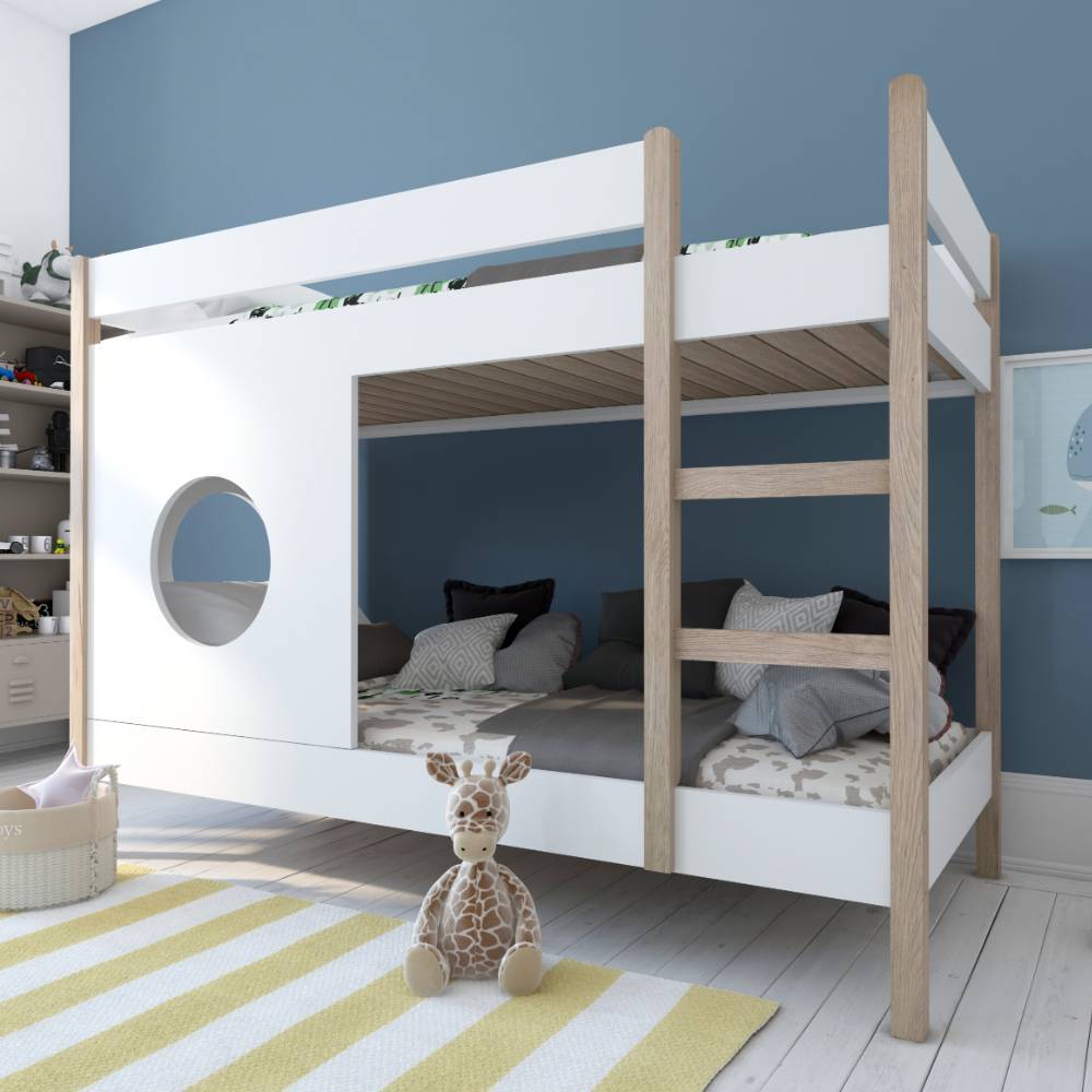 Skandi Design Stockbett Giglio in Weiß und Naturfarben