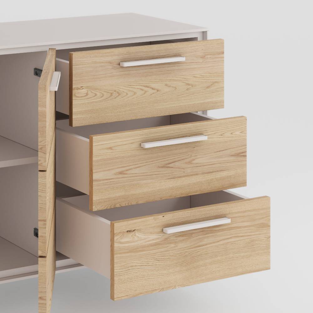 Sideboard Fortlanda in Eiche Bianco und Kreideweiß
