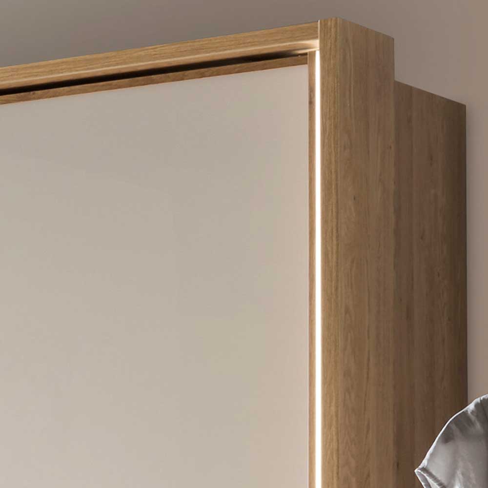 Schwebetürenschrank Veyfas in Beige Glas beschichtet und Eiche teilmassiv