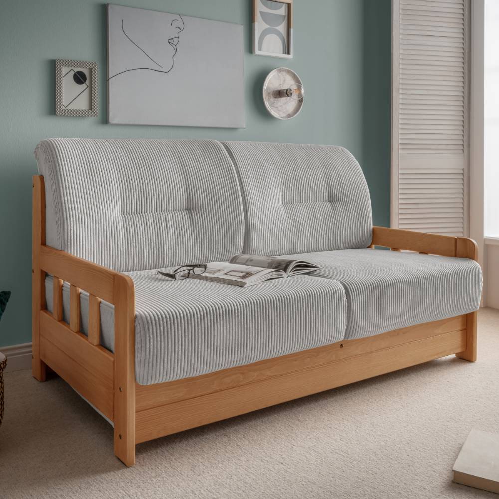 Landhausstil Schlafsofa Attrona aus Kiefer Massivholz 154 cm breit