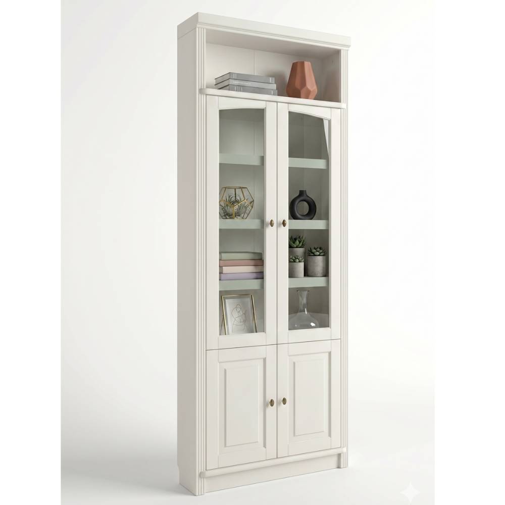 Bücher Vitrine Phil in Cremeweiß aus Kiefer Massivholz