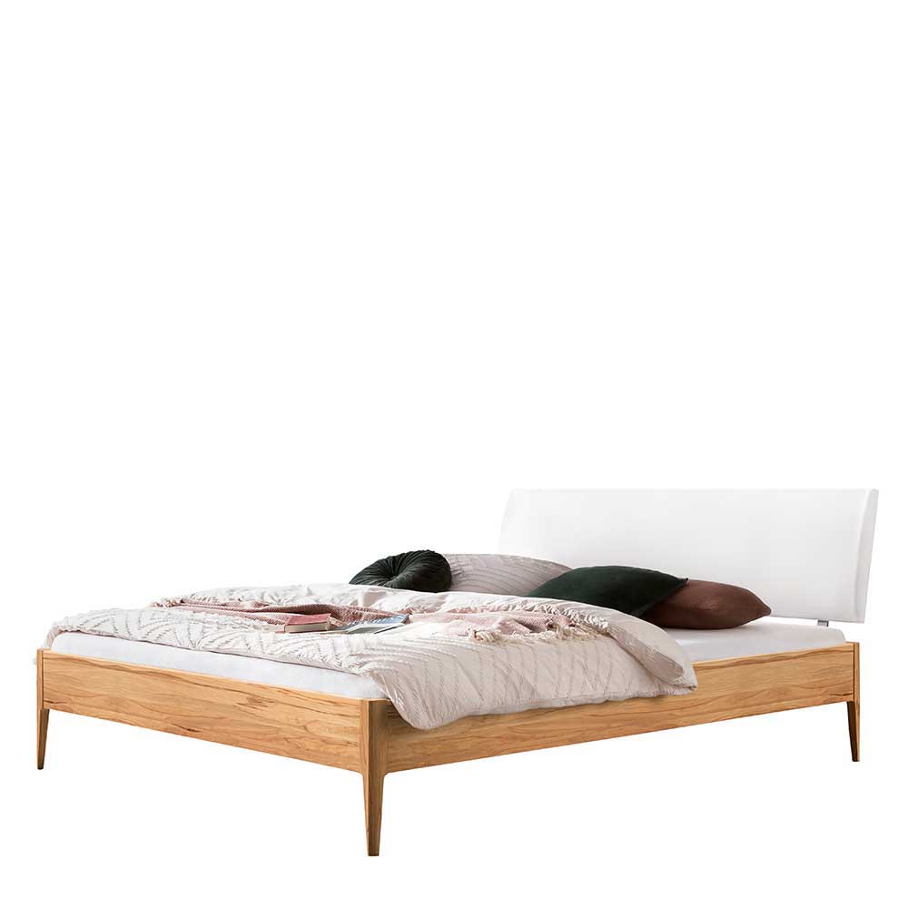 Wildbuche Doppelbett Lasina mit Polster Kopfteil in Weiß