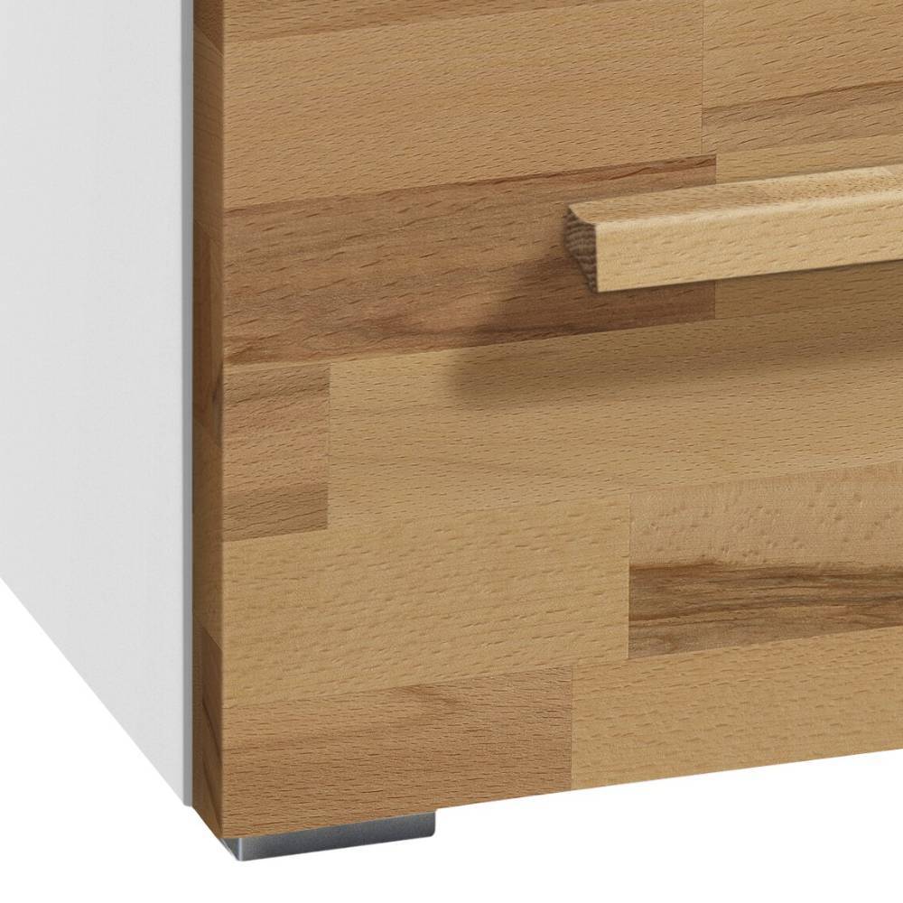 Schlafzimmerkommode Vulcanos in Kernbuchefarben & Weiß mit Holzgriffen