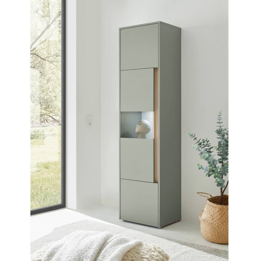 Stauraumvitrine Ulfava in Graugrün 197 cm hoch