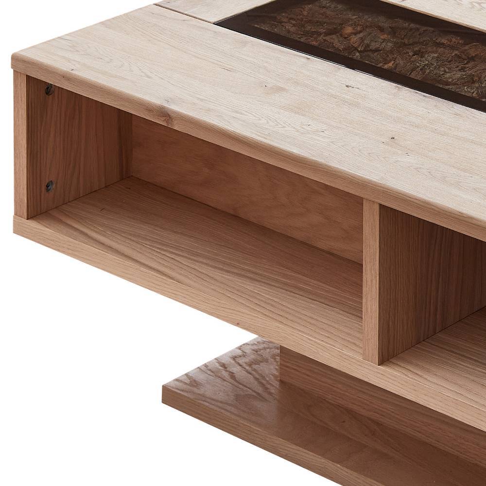 Couchtisch Emly mit Massivholzplatte in Wildeiche Bianco