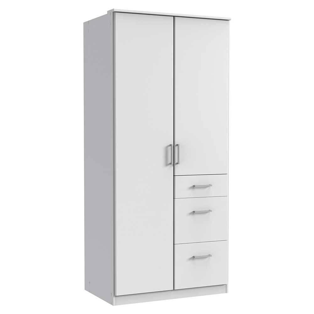 Drehtürenkleiderschrank Redon in Weiß mit drei Schubladen