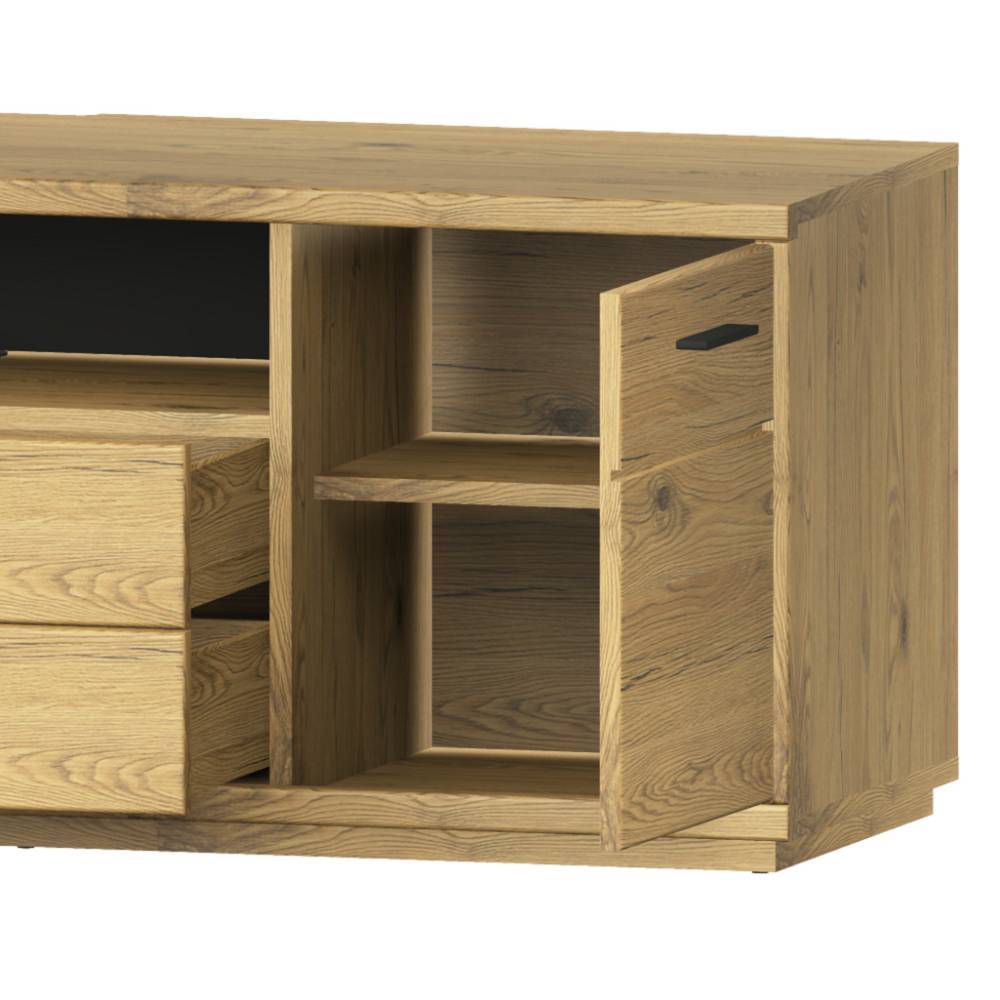 Design Wohnwand Ostoro in Wildeiche Bianco 260 cm breit (zweiteilig)