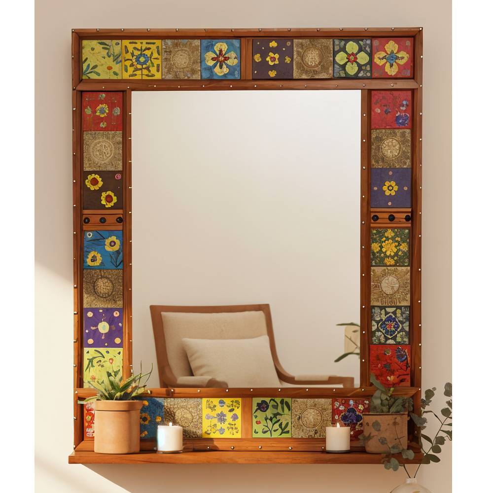 Wandspiegel Legancio im Boho Style aus Akazie Massivholz