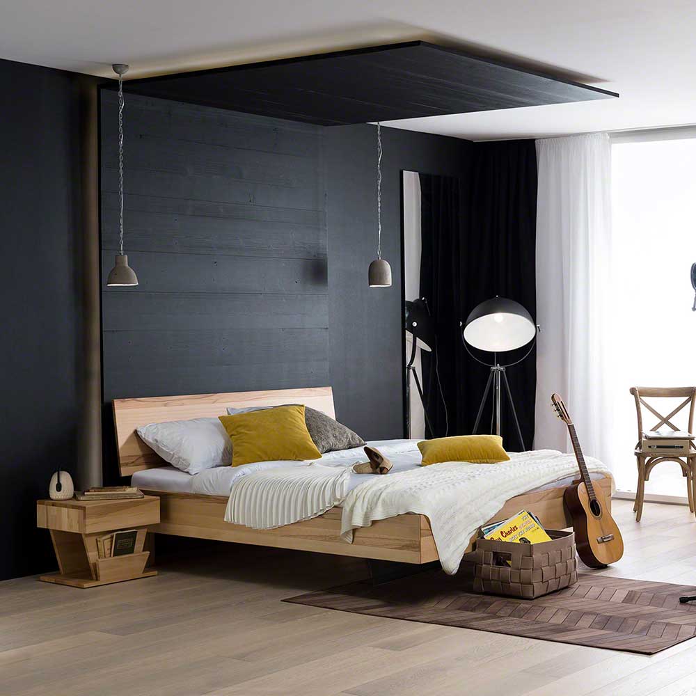 Design Doppelbett Nuo aus Kernbuche Massivholz (dreiteilig)