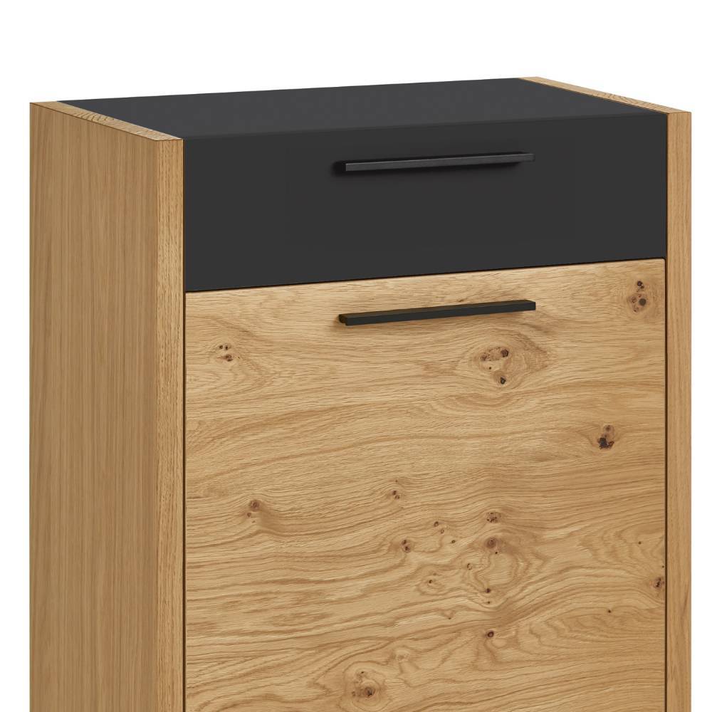 Kleiner Schrank Flur Damiette in Schwarz matt und Eiche