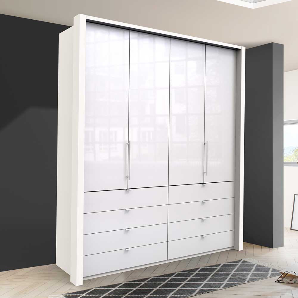 Schlafzimmer Kleiderschrank Grinzia in Weiß Glas beschichtet mit Falttüren