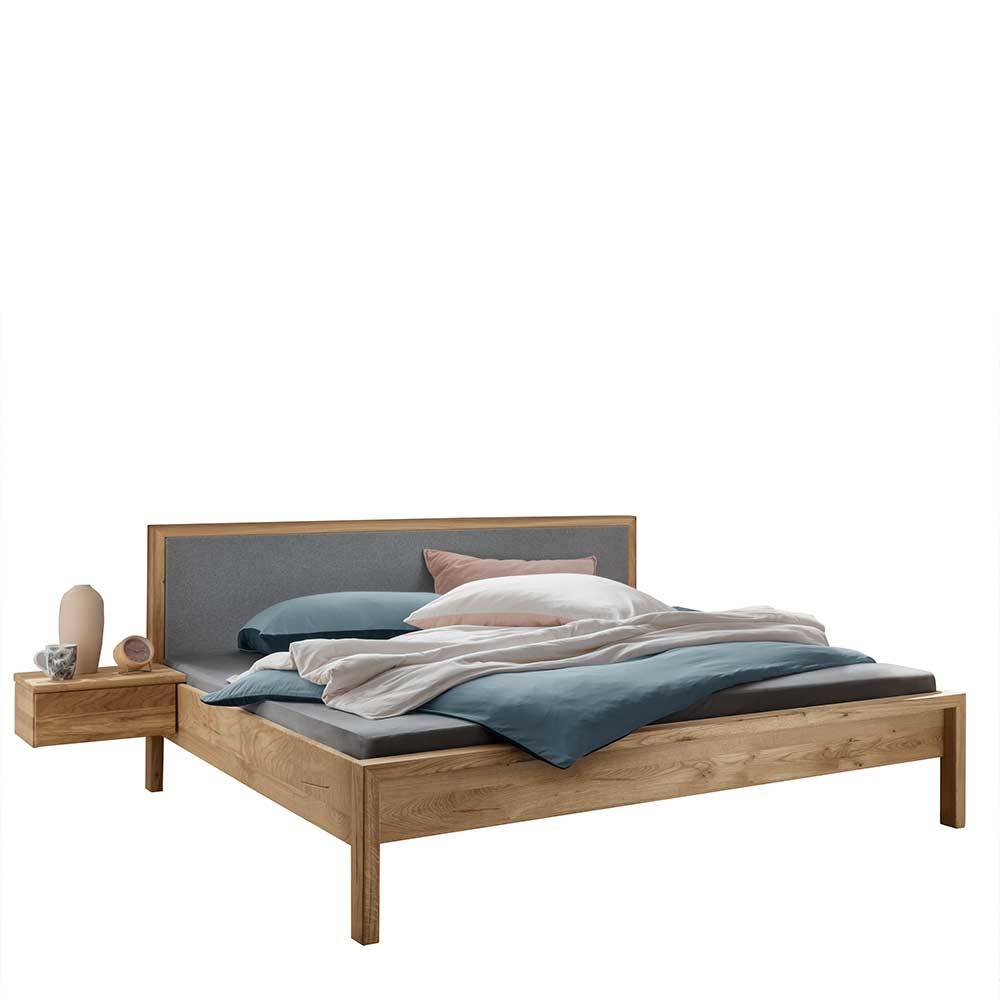 140x200 cm Bett Snoba aus Wildeiche Massivholz mit Polsterkopfteil