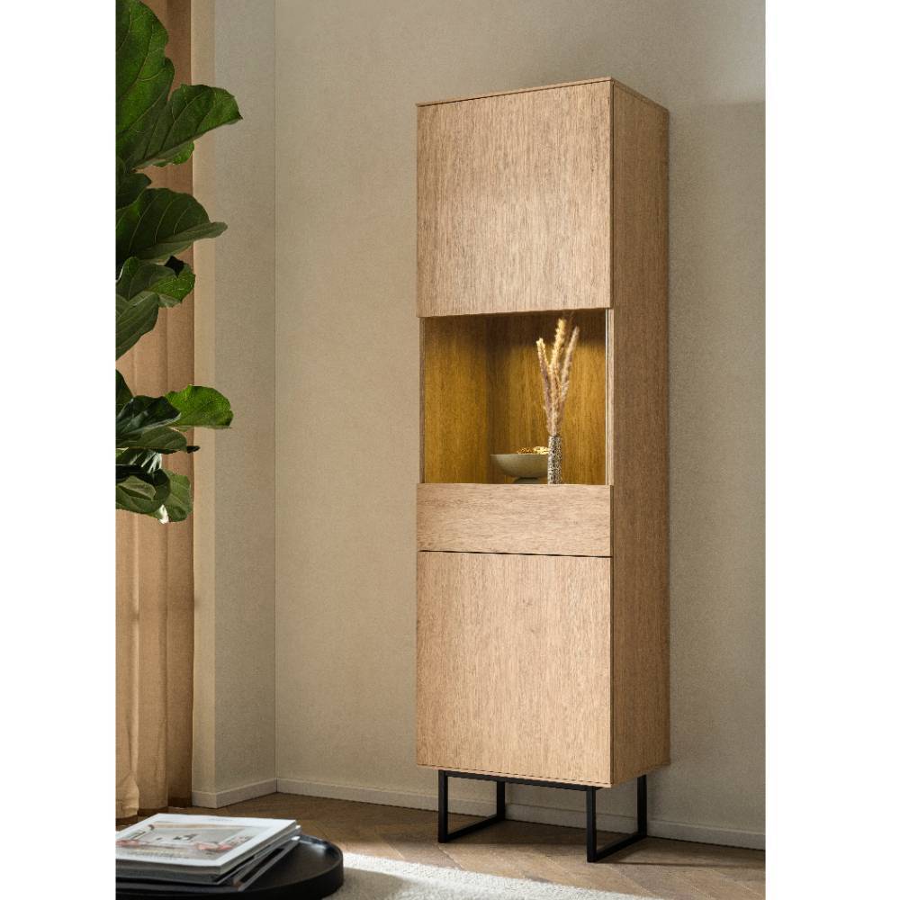 Wohnwand modern Carno in Eiche Stone Holzoptik 200 cm hoch (dreiteilig)