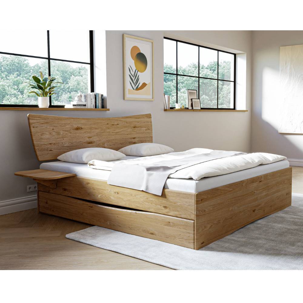 Schubkastenbett Ovidiu aus Wildeiche Massivholz 98 cm Kopfteil