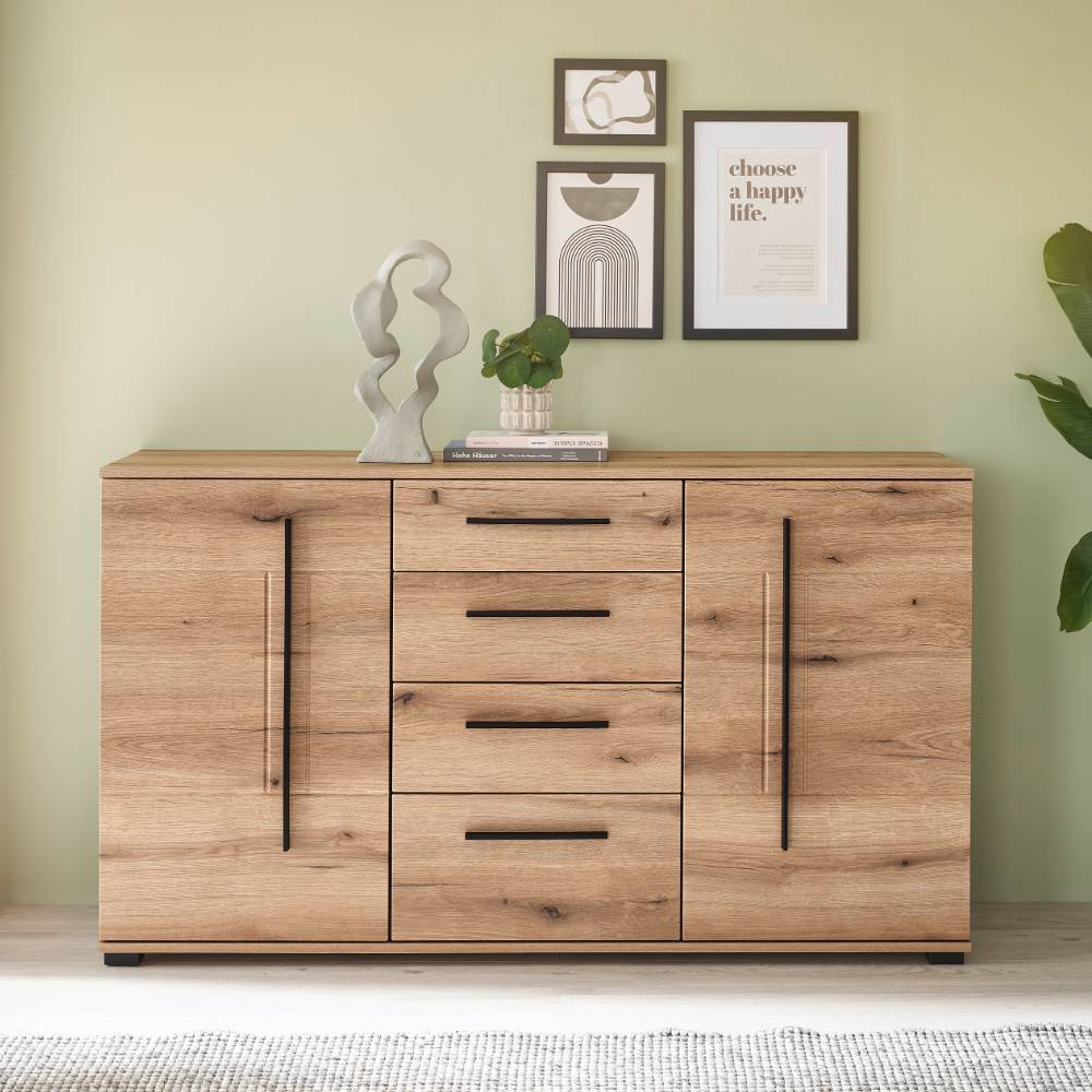 Schrankwand Wohnzimmer Cemutra 200 cm hoch in modernem Design (dreiteilig)