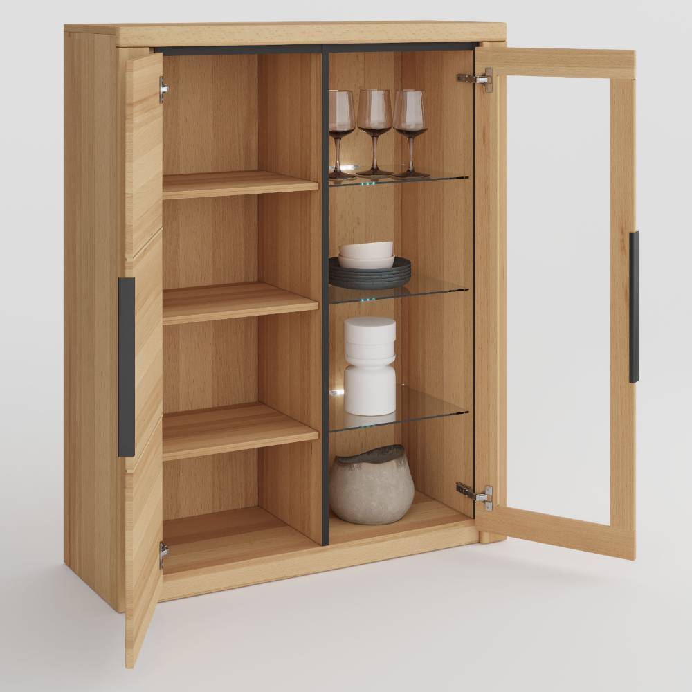 Highboard Zella in Kernbuchefarben mit Glastür rechts