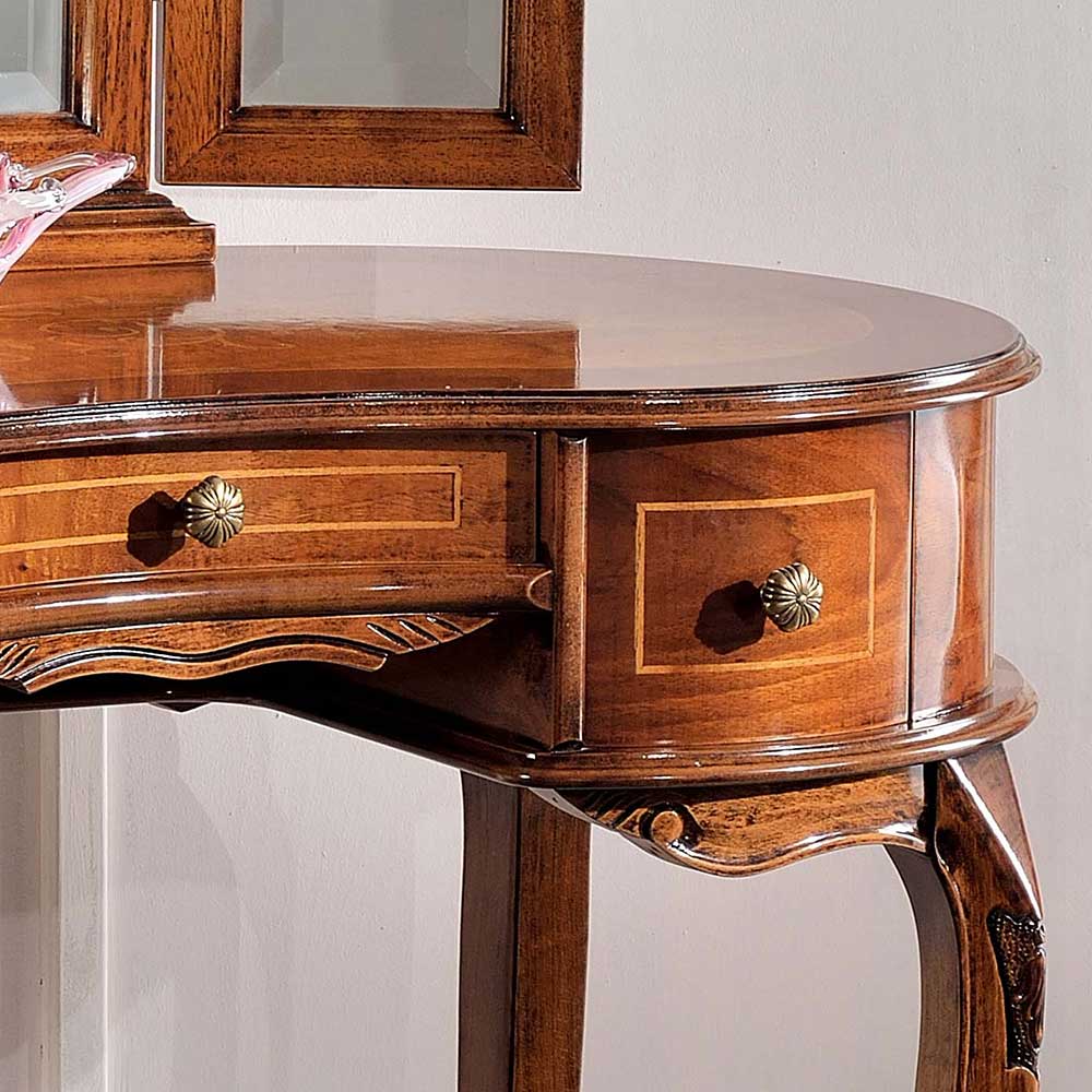 Schminktisch Casamarina im Barock Design in Nussbaumfarben