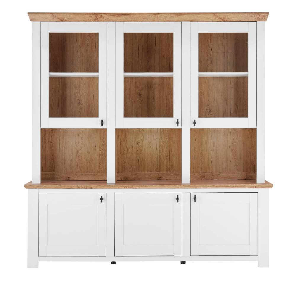 Buffet Vitrine Beno mit Glastüren und drei offenen Fächern