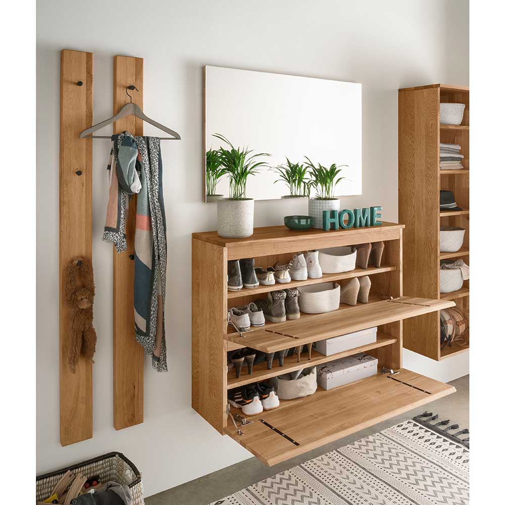 Garderobenprogramm Nietran aus Asteiche Massivholz mit Schuhschrank (vierteilig)