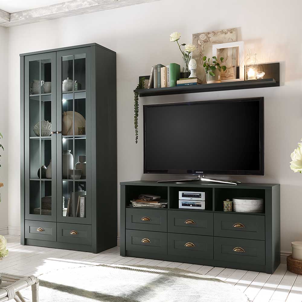 TV Wohnwand Clujia in Dunkelgrün im Landhaus Design (dreiteilig)