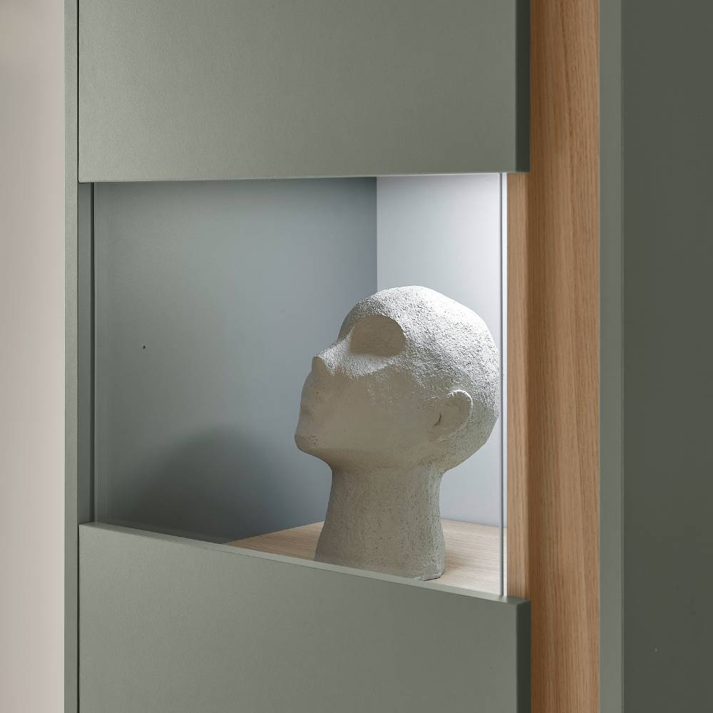 Stauraumvitrine Ulfava in Graugrün 197 cm hoch