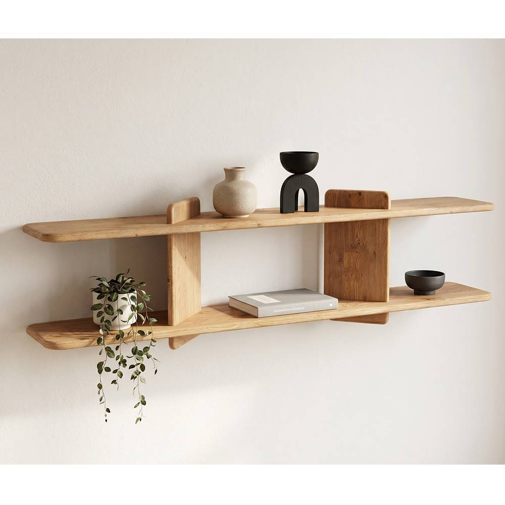 Wandregal Temuco im Skandi Design aus Eiche Massivholz