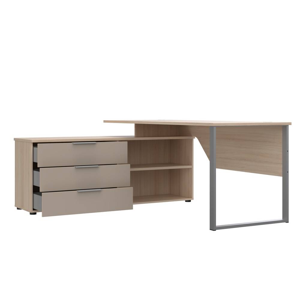 Eckschreibtisch Brasova mit drei Schubladen und Seitenregalen
