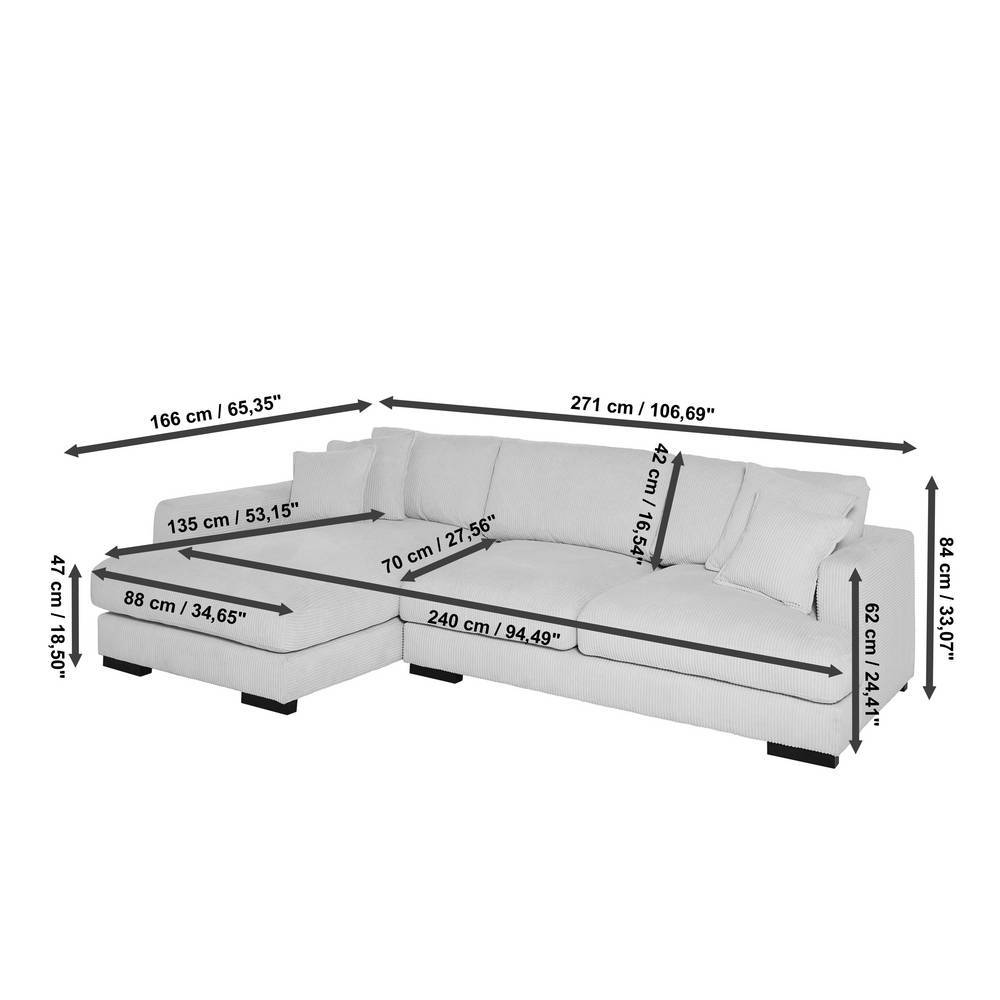 Ecksofa Crocetta in Offwhite aus Cord