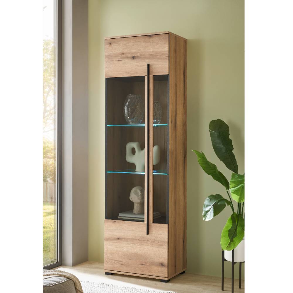 Wohnwand modern Cemutra in Eichefarben 200 cm hoch (vierteilig)
