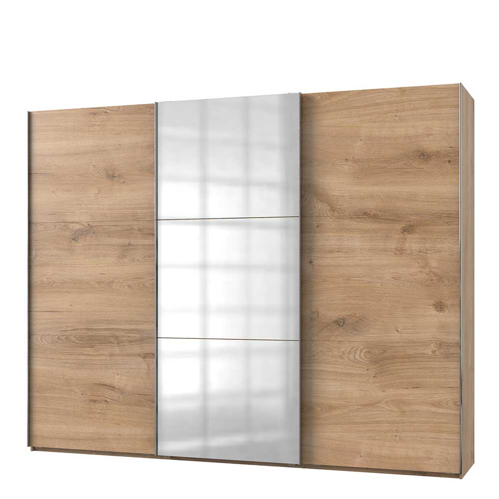 Gleittürenschrank Grenvana mit Spiegel in Plankeneiche Holzoptik