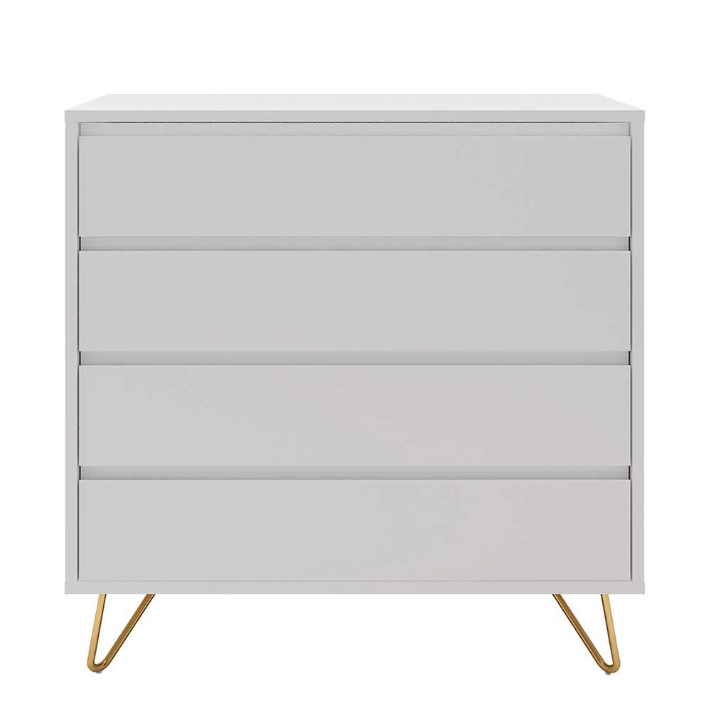 Schubkastenkommode Sonoro in Weiß und Goldfarben 90 cm breit