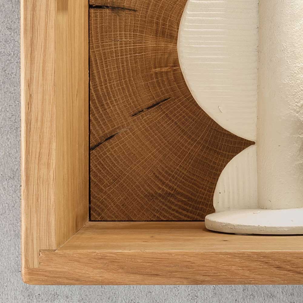 Kleine Hängevitrine Camilla aus Wildeiche Massivholz mit Glastür