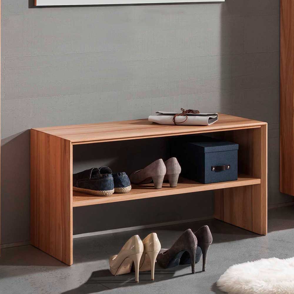 Flurmöbelset Cliva in Weiß mit Kernbuche Massivholz modern (vierteilig)