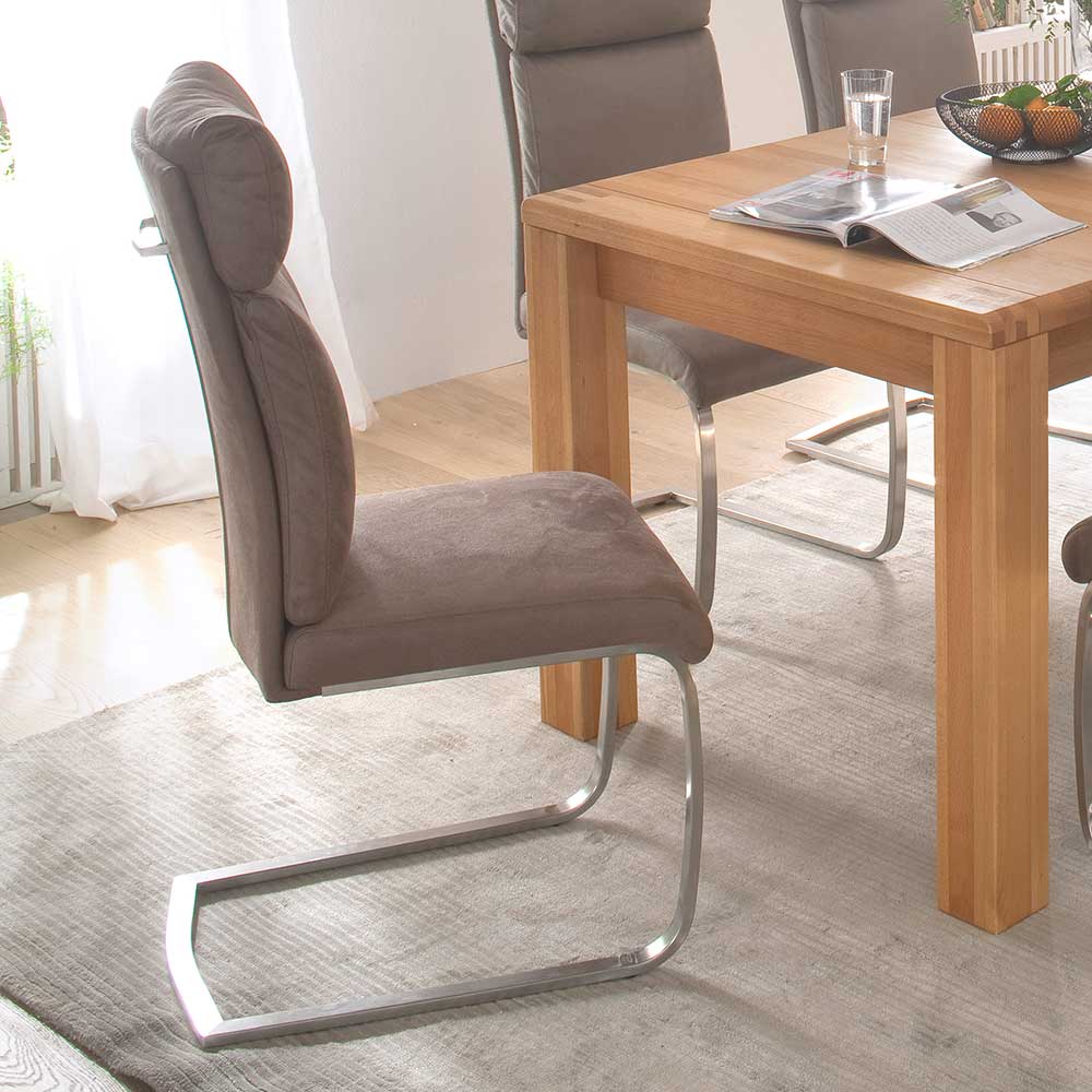 Schwingstuhl Ovidiu in Beige gepolstert Edelstahl (2er Set)