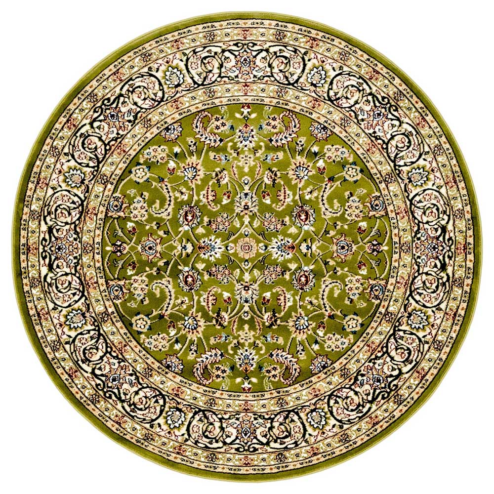 Orientstil Teppich rund Hakamo in Cremefarben und Oliv Grün