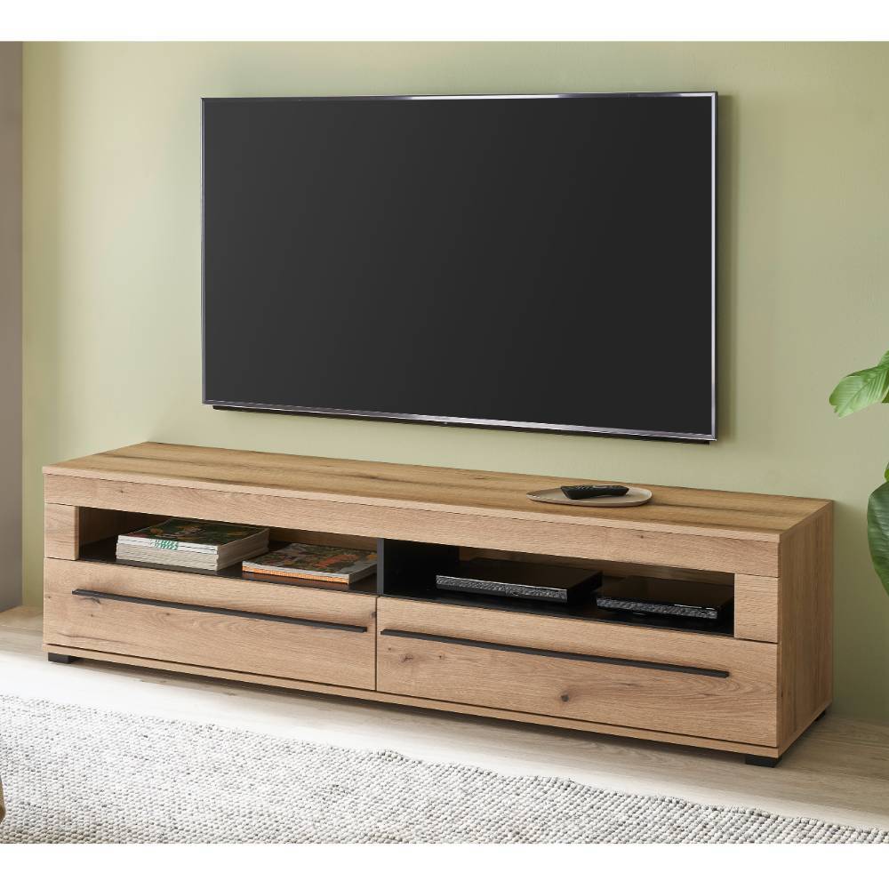 Wohnwand modern Cemutra in Eichefarben 200 cm hoch (vierteilig)