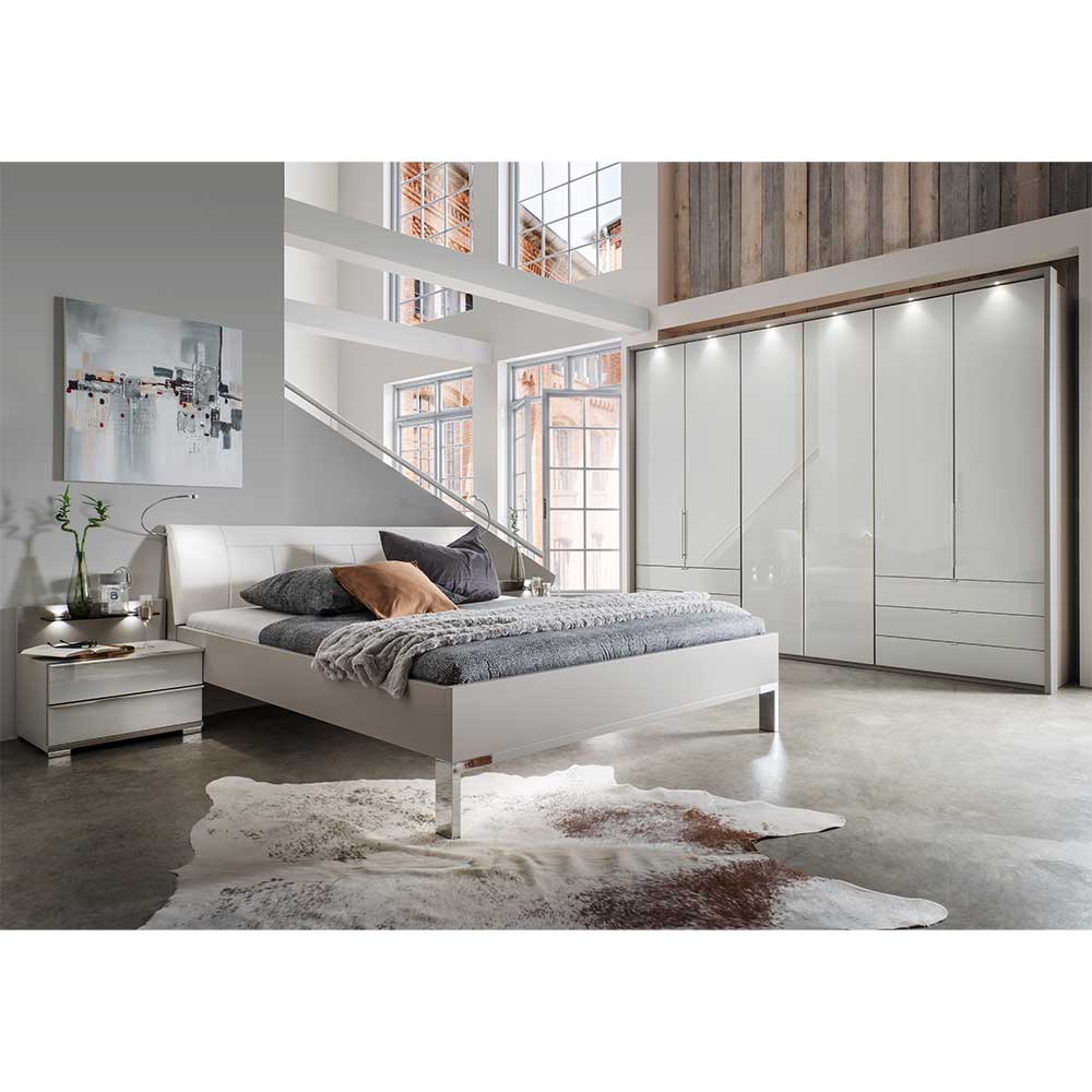 Modernes Schlafzimmer Set Zymian in Hellgrau Weiß mit LED Beleuchtung (vierteilig)