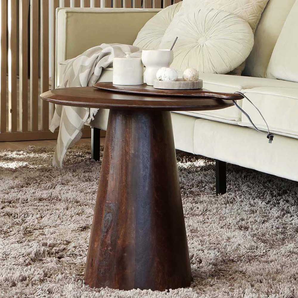 Walnussbrauner Couchtisch Alba aus Mangobaum Massivholz 51 cm hoch