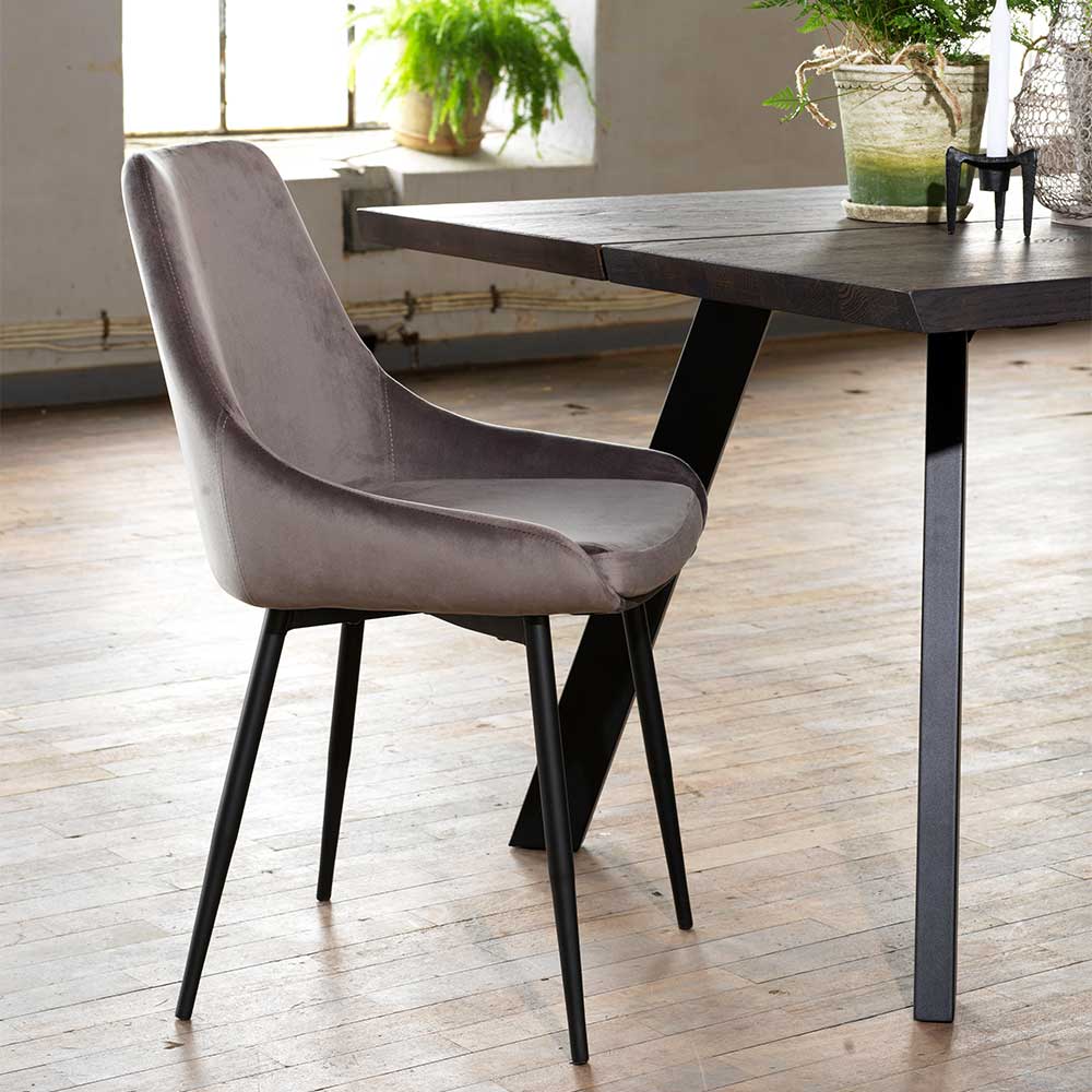 Küchenstuhl Set Ivany aus Samt und Stahl modern (2er Set)