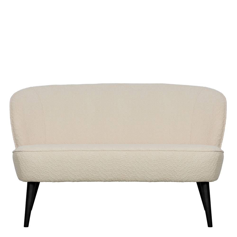 Boucle Zweisitzer Sofa Pididos in Cremefarben mit Vierfußgestell aus Holz